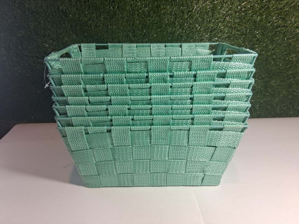 Woven Strap Storage Baskets Mint Green Stackable Bin Organizer with Handles Lot